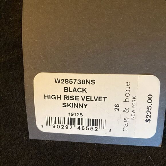 Rag & Bone NWT High Rise Black Velvet Skinny Pant. Size 26. - Picture 12 of 12
